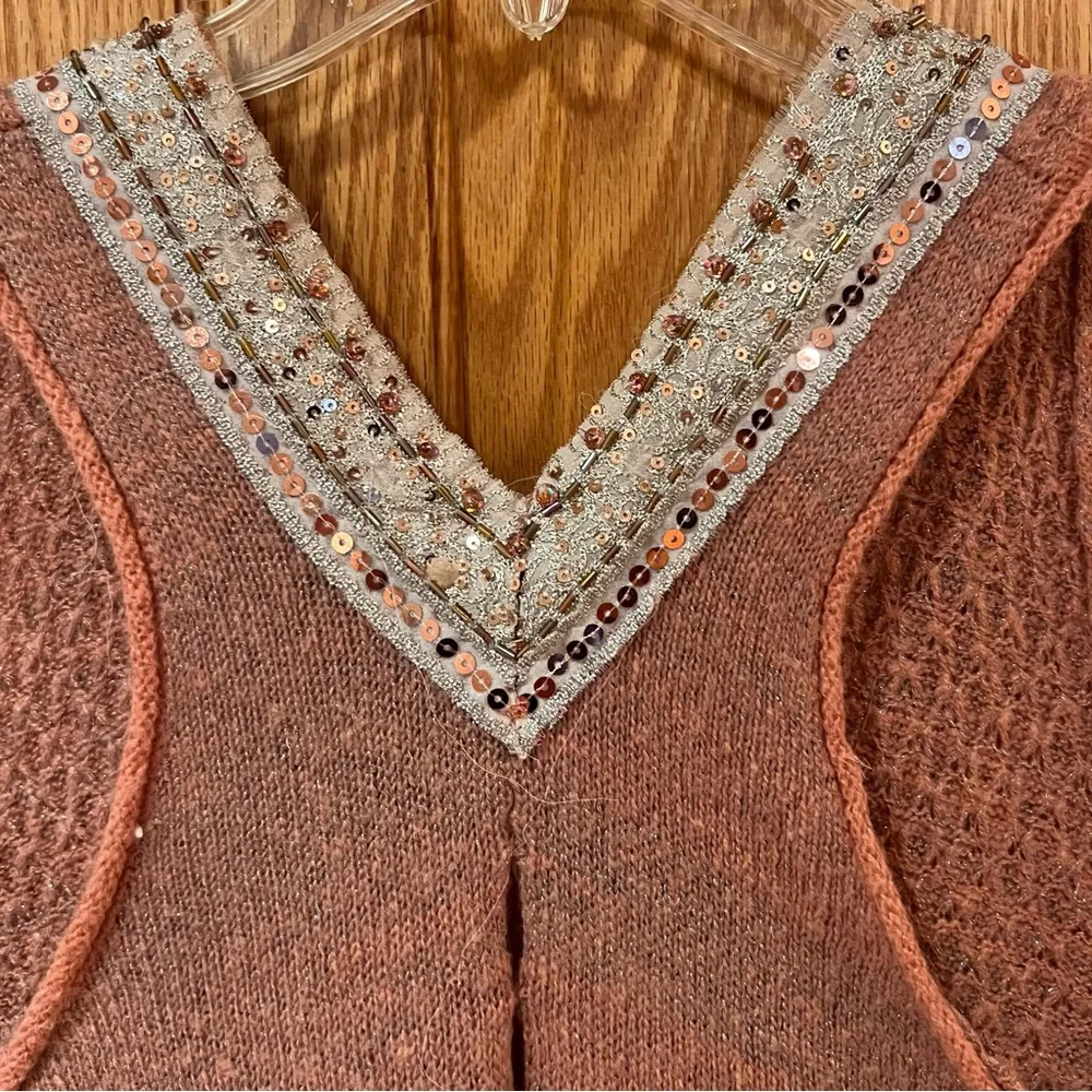 Vintage Free People Embellished Sweater Vest Tunic Top Dress Dusty Rose Sz Small